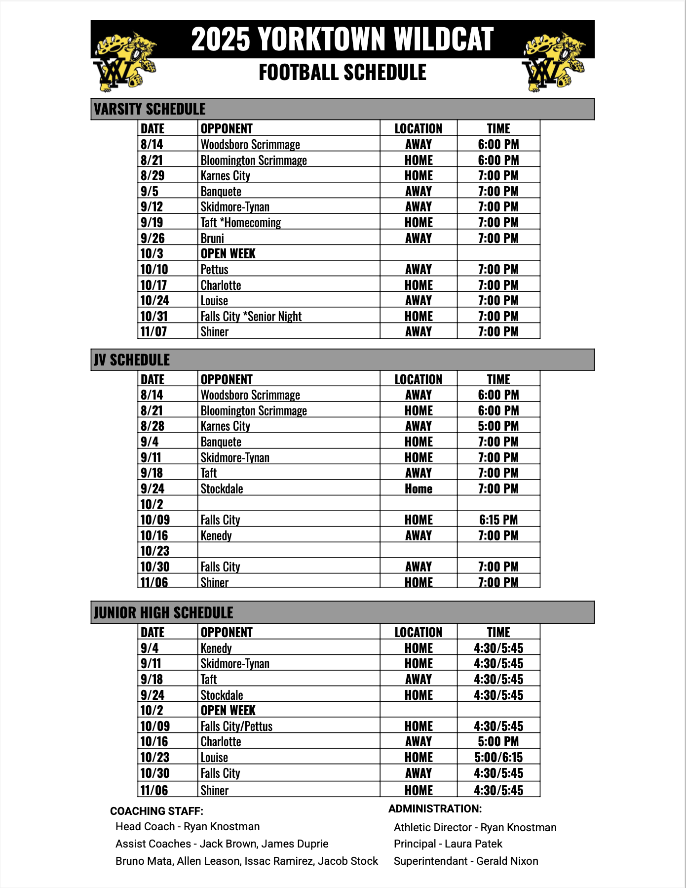 All football schedules